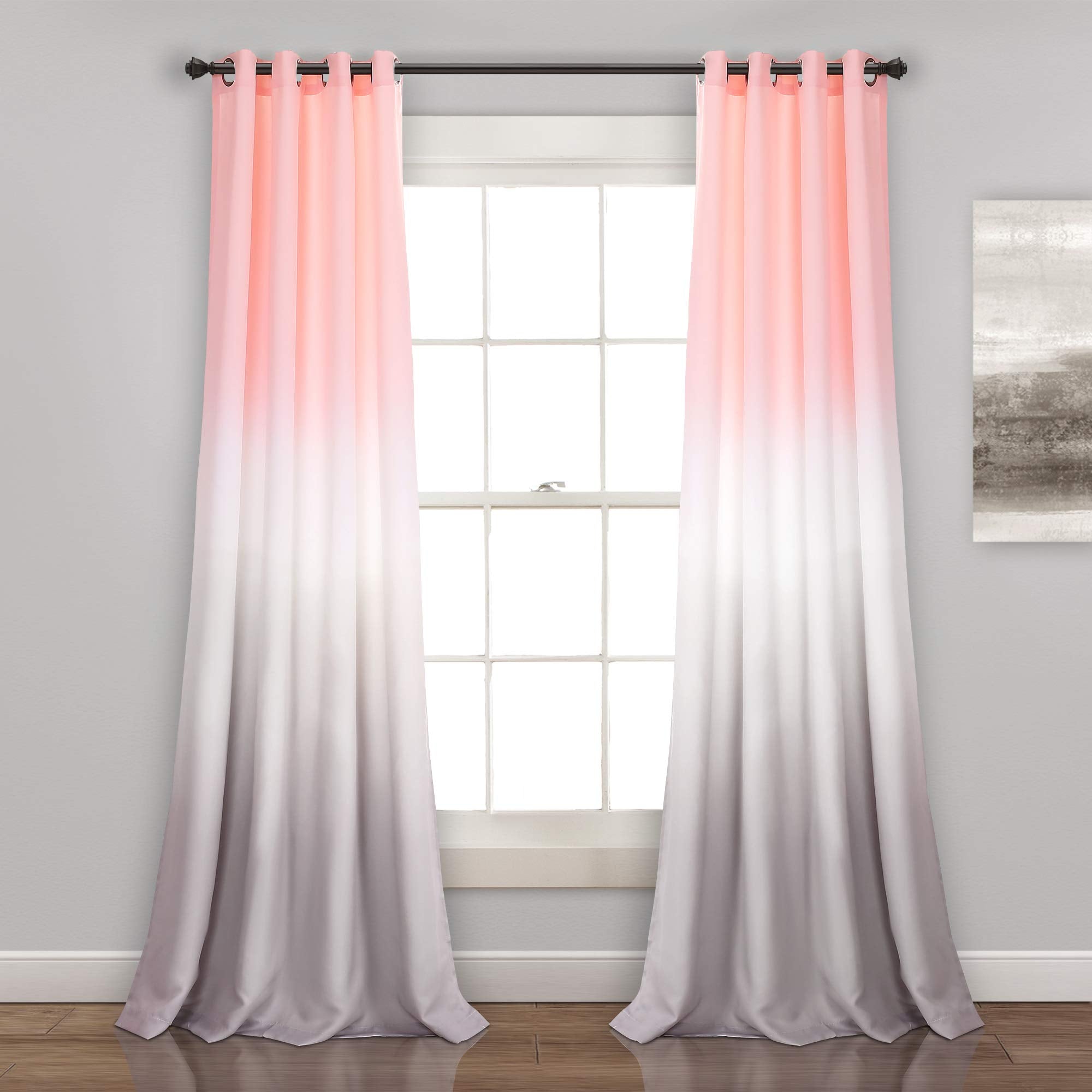 Lush Decor, Blush and Gray Umbre Fiesta Curtains Light Filtering Window Panel Set for Living, Dining, Bedroom (Pair), 52 W x 95 