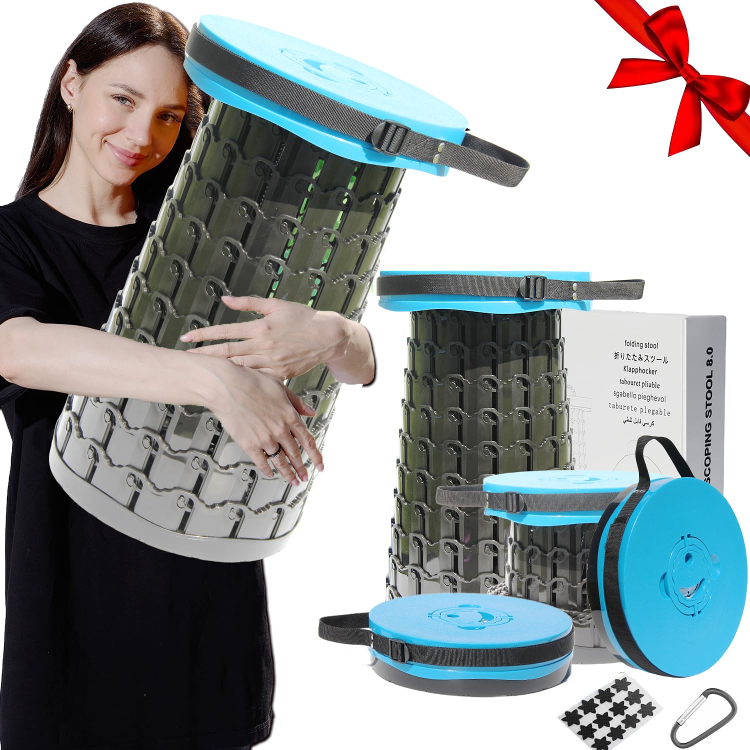 Upgraded 19.7Portable Collapsible Folding Stool with Cushion Retractable Telescoping Foldable Stool for Adults Heavy Duty Campin
