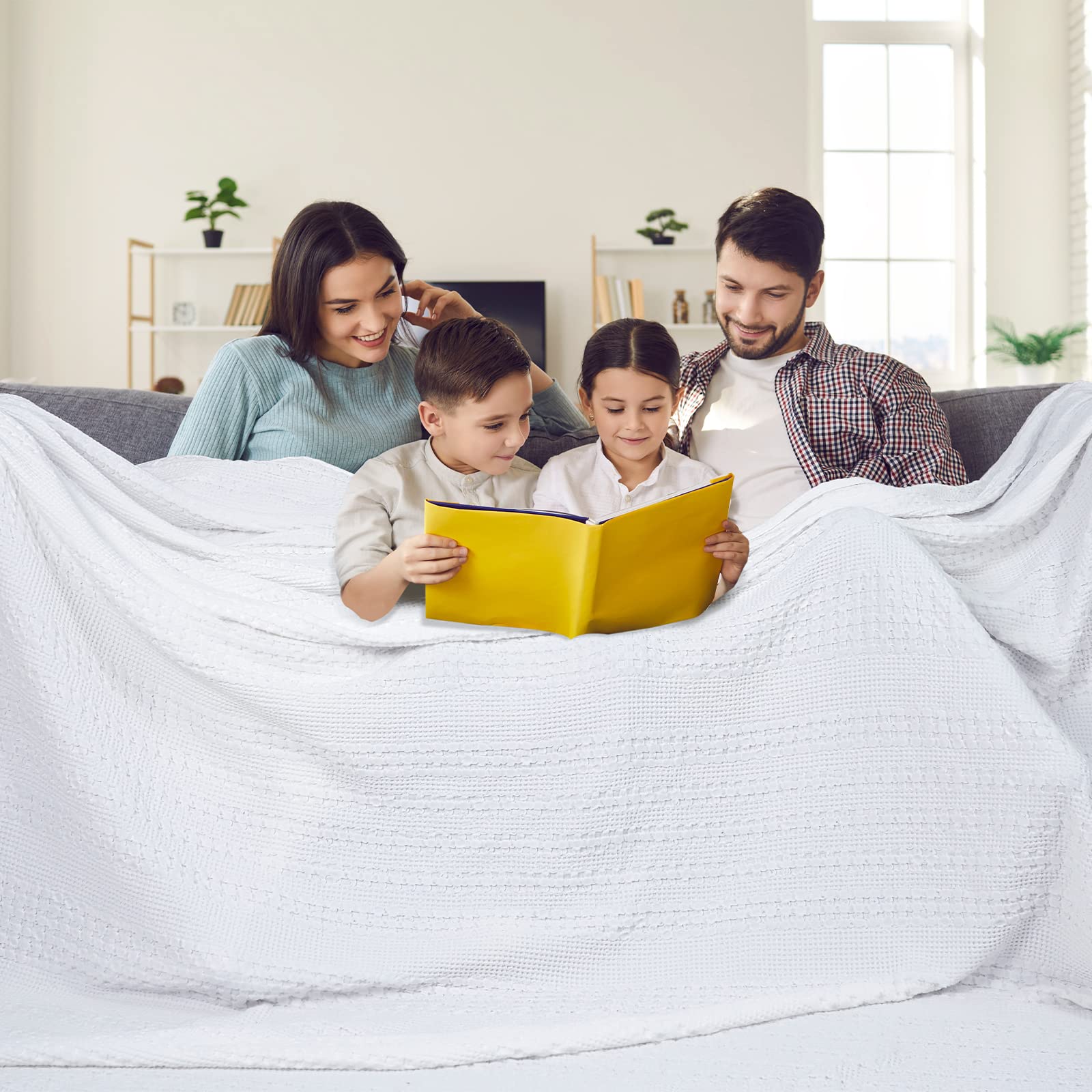PHF 100% Cotton Waffle Weave Blanket Oversized King 120x120- Giant Big Breathable Blanket 10x10 - Extra Large Washed Lightweig