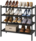 kiplant Shoe Rack for Entryway, Black Bamboo Shoe Rack 4-Tier, Stackable Shoe Organizer for Hallway Closet, Free Standing Shoe R