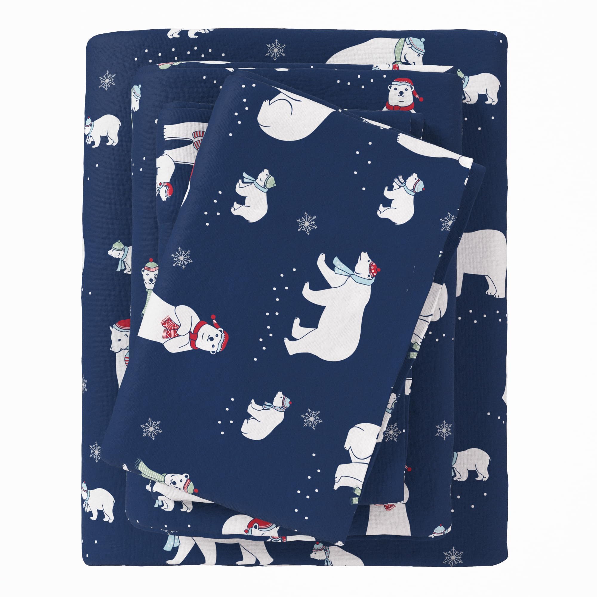 Great Bay Home Christmas Flannel Sheet Set Queen Size - 100% Turkish Cotton, Double-Brushed, Winter Bed Sheets - Ultra-Soft, Coz