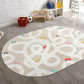 STARUIA Large Kids Rug for Playroom, 4x6 Washable Road Rug for Nursery, Non-Slip Car Rug for Boys Room, Tan Traffic Classroom 