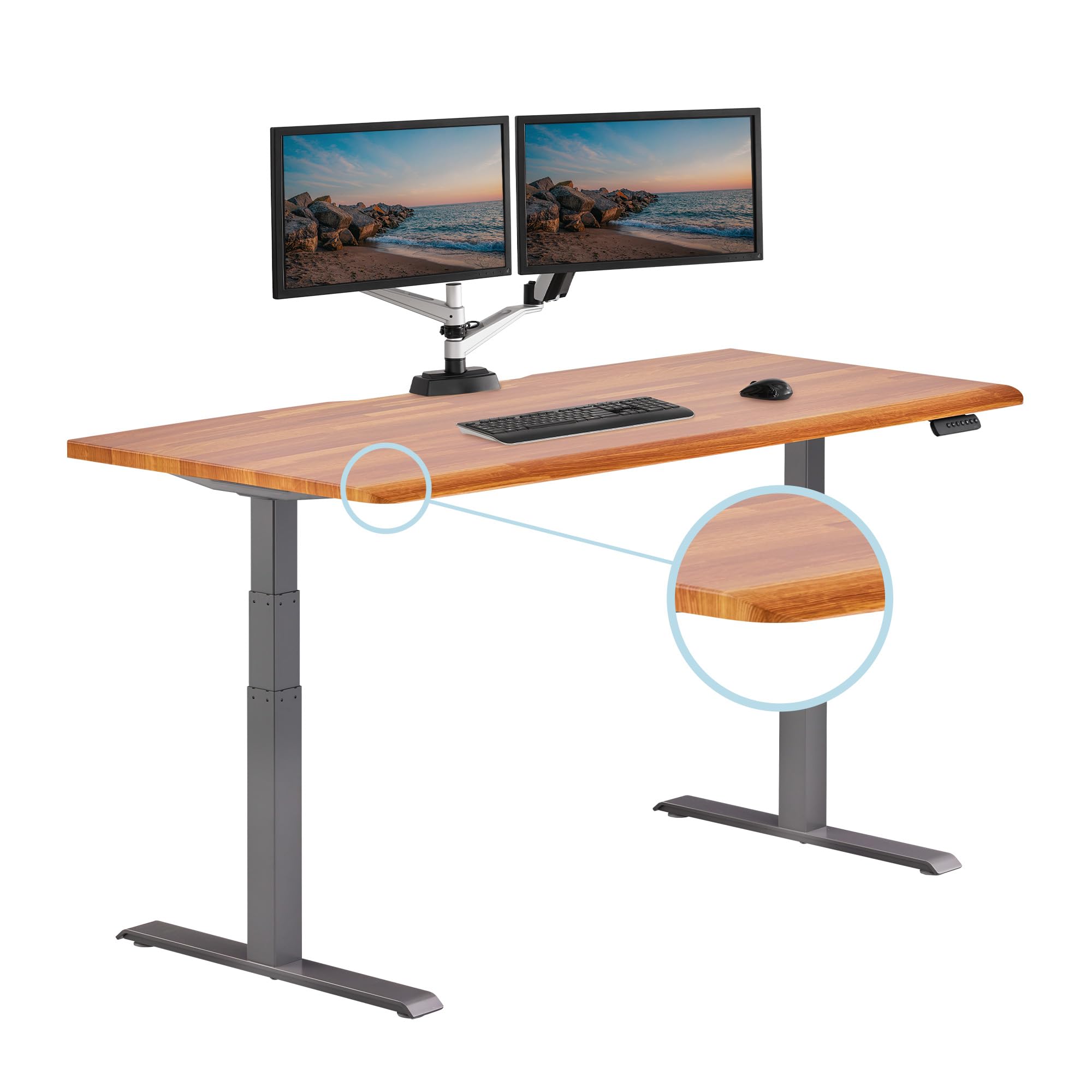 Vari 72x30 ComfortEdge Electric Standing Desk- Varidesk Butcher Block Adjustable Work Desk for Home Office- Sloped Ergonomic Fro