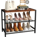 Yusong Shoe Rack, 3 Tier Shoe Organizer Storage for Closet Entryway, Narrow Slim Metal Shoe Shelves with Industrial Wooden Top, 