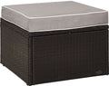 Crosley Furniture Palm Harbor Wicker Outdoor Ottoman Foot Rest for Patio, Deck, Porch, Brown with Gray Cushions