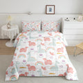 Cartoon Dino Comforter Set Full, Pink Green Dinosaur Comforter Cute Jungle Dino Comforter Set for Kids Boys Girls Cute Rainbow D