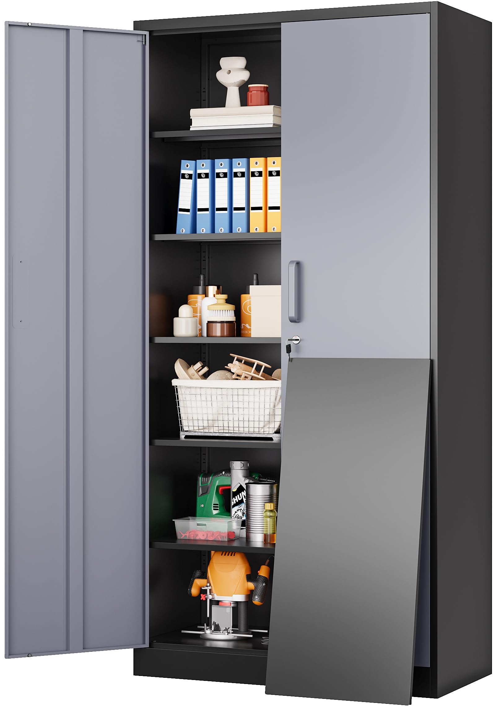 SISESOL Metal Storage Cabinet with 5 Adjustable Shelf,72  Large Wide & Deep Garage Storage Cabinet with Lock,Metal Cabinets with