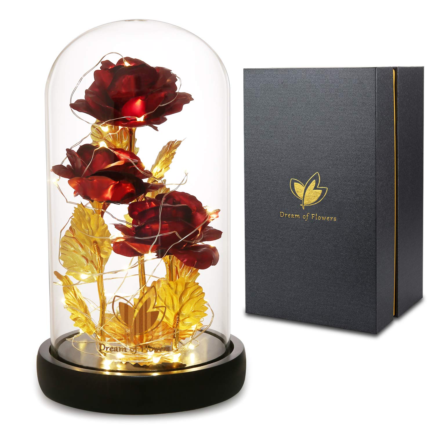 Valentines Day Gifts for Her,Preserved Flowers Bouquets Gifts,Light Up Rose Flower in Glass Dome,Natural Lasting Rose Bouquets, 