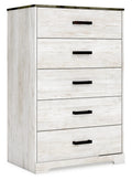 Signature Design by Ashley Shawburn Rustic 5 Drawer Chest of Smooth-Gliding Drawers and Safety Stop, White & Gray