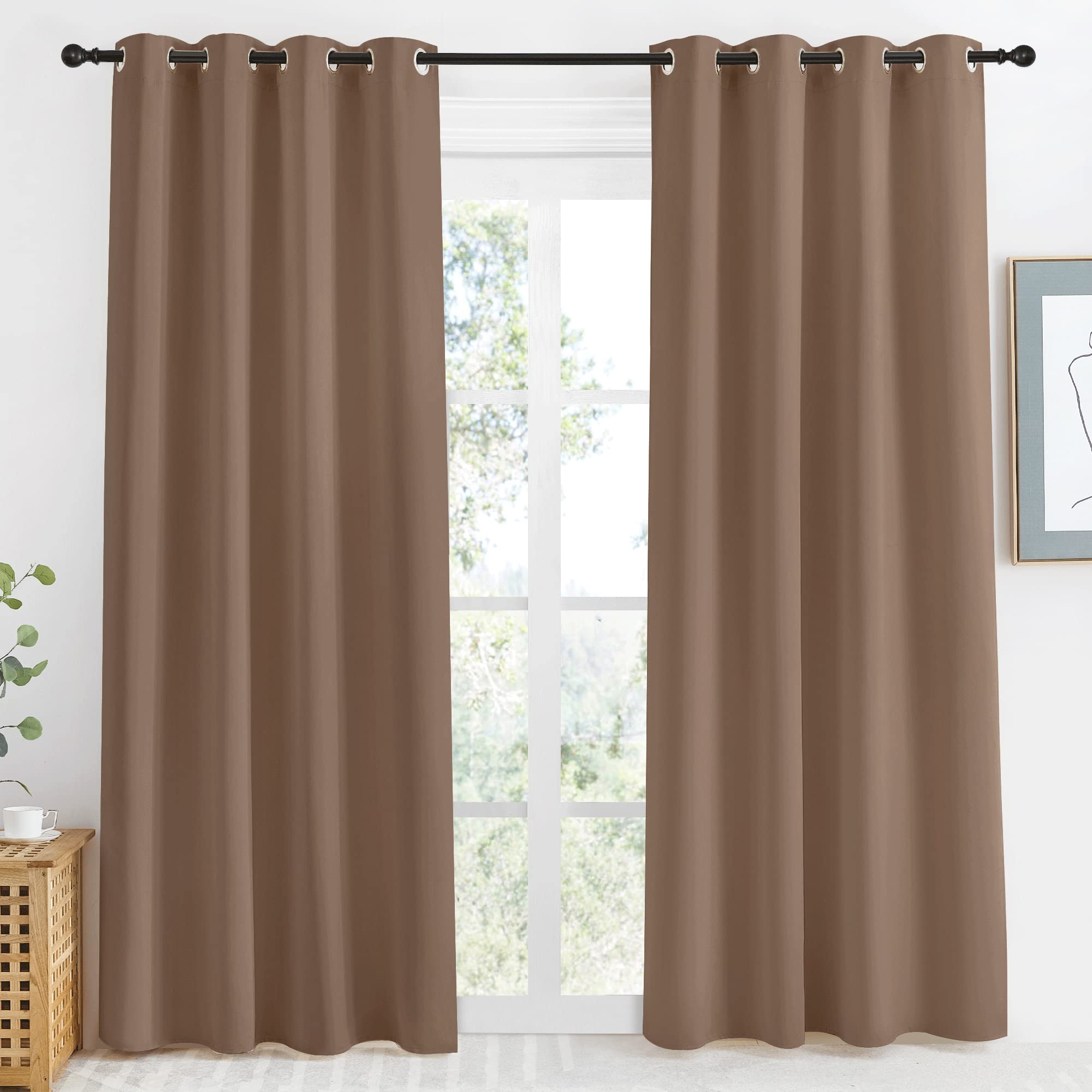 NICETOWN Grommet Top Blackout Curtain Panel, 55 inches Wide by 86 inches Long, 1 Piece, Cappuccino Color, Thermal Insulated Room