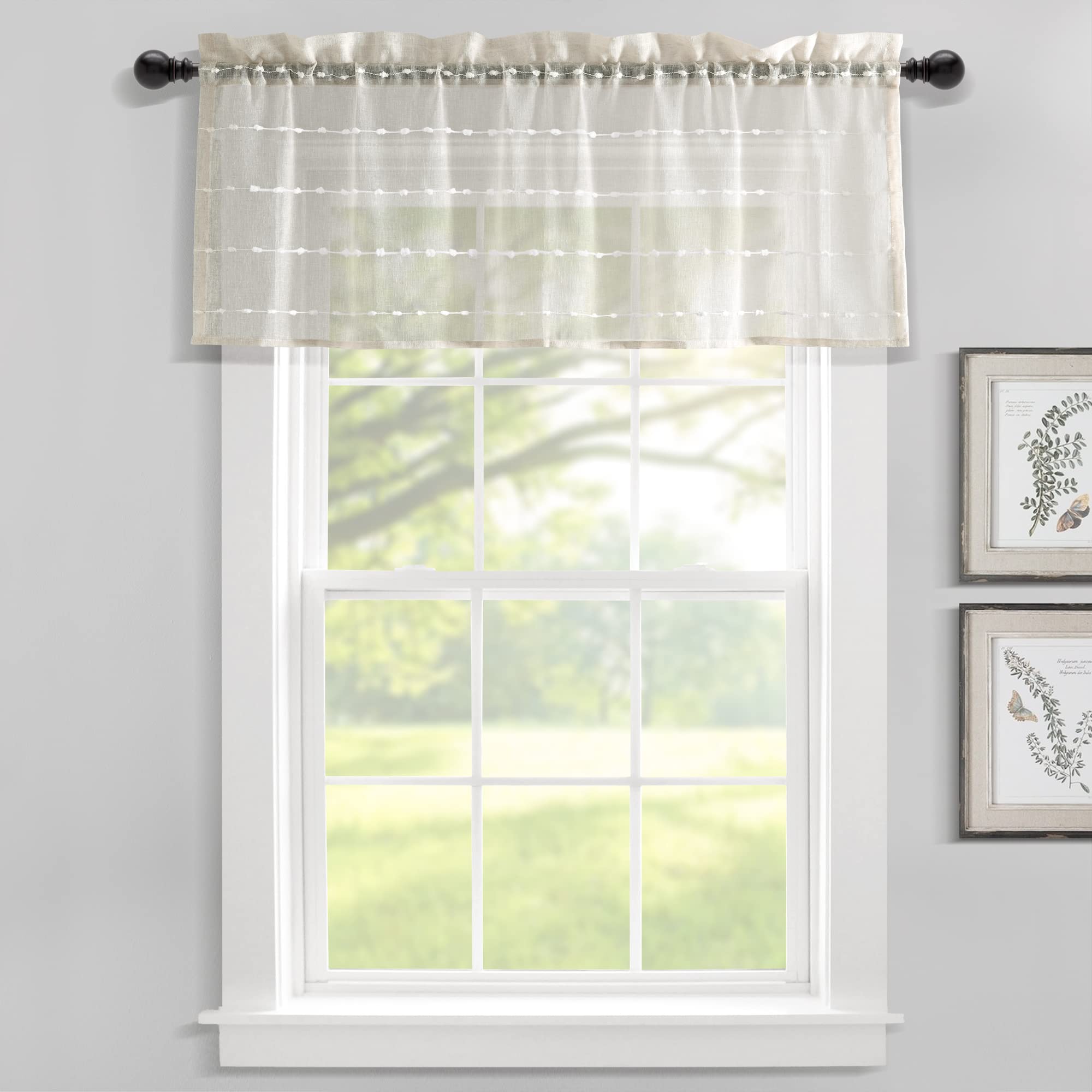 Lush Decor Farmhouse Textured Sheer Window Curtain Valance, 52W x18L, Beige