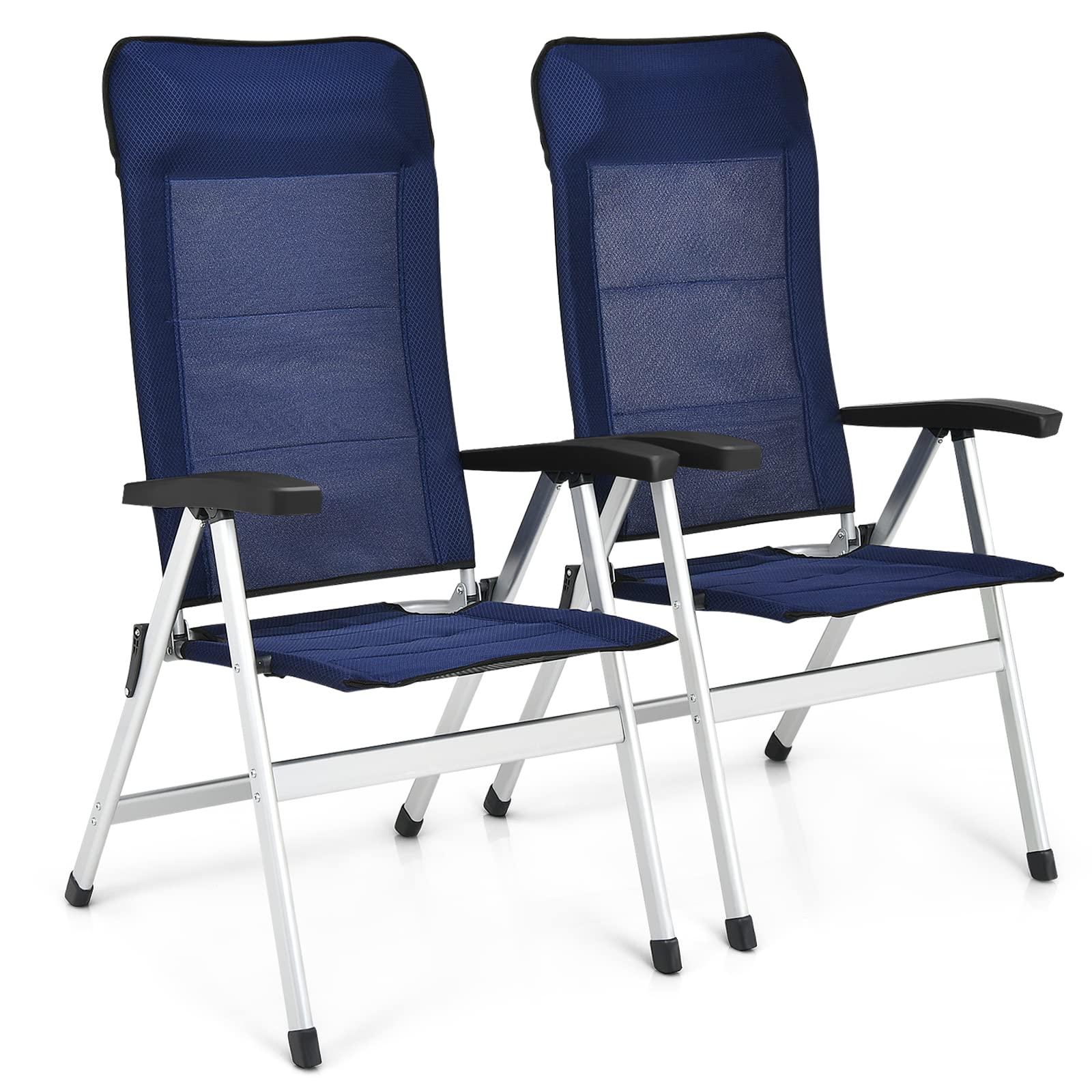 Tangkula Set of 2 Patio Folding Chairs, Portable Reclining Chairs with 7-Position Adjustable Back & Padded Headrest, Outdoor Ind