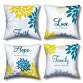 Tatuo 4 Pcs Flower Pillow Covers Square Fall Pillow Cushion Cases 18x18 Inch, Family Faith Hope Love Words Decorative Spring Sum