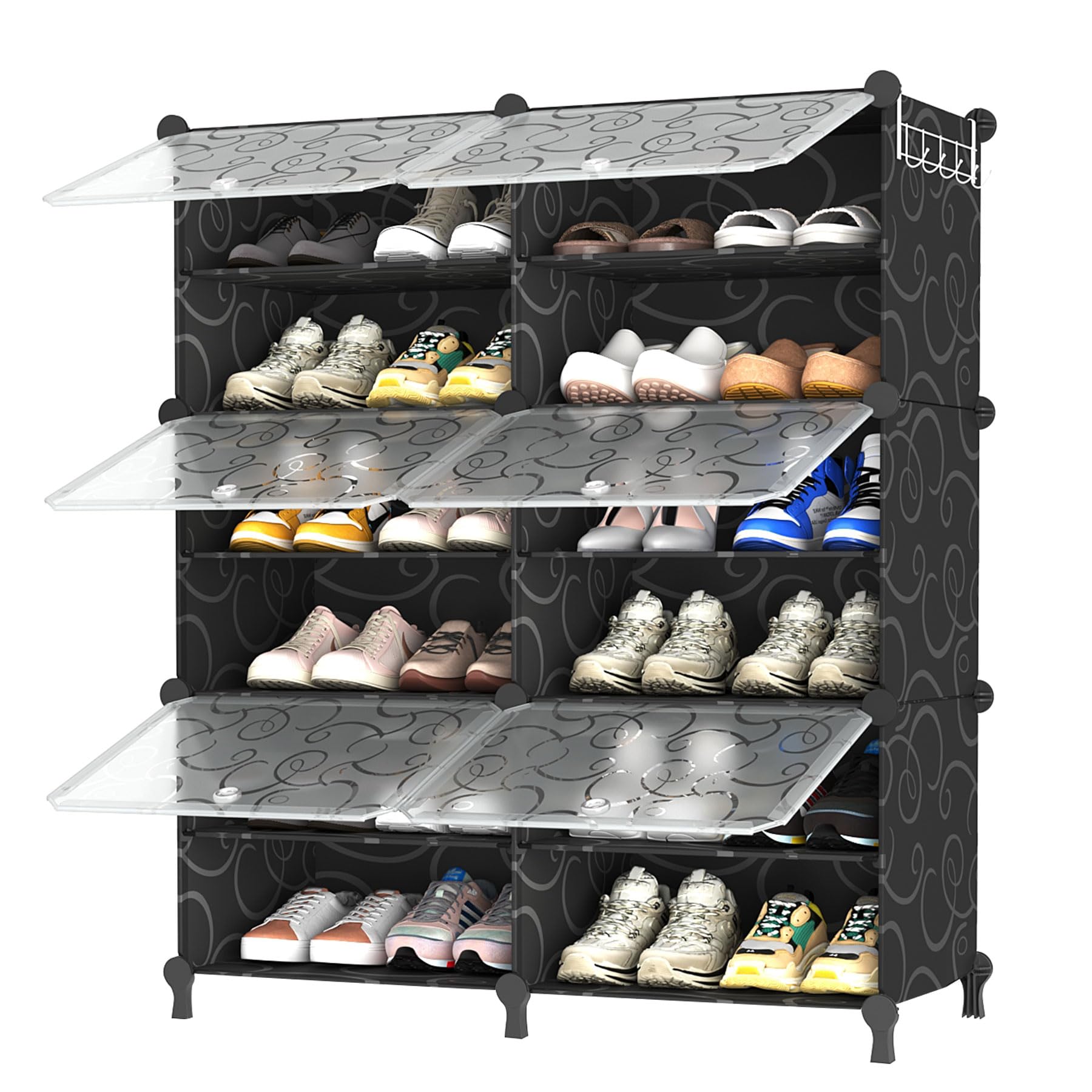 AWTATOS Shoe Rack, 6 Tier Shoe Storage Cabinet with Door, 32 Pair Shoe Organizer Shelves for Closet Hallway Bedroom Entryway, Bl