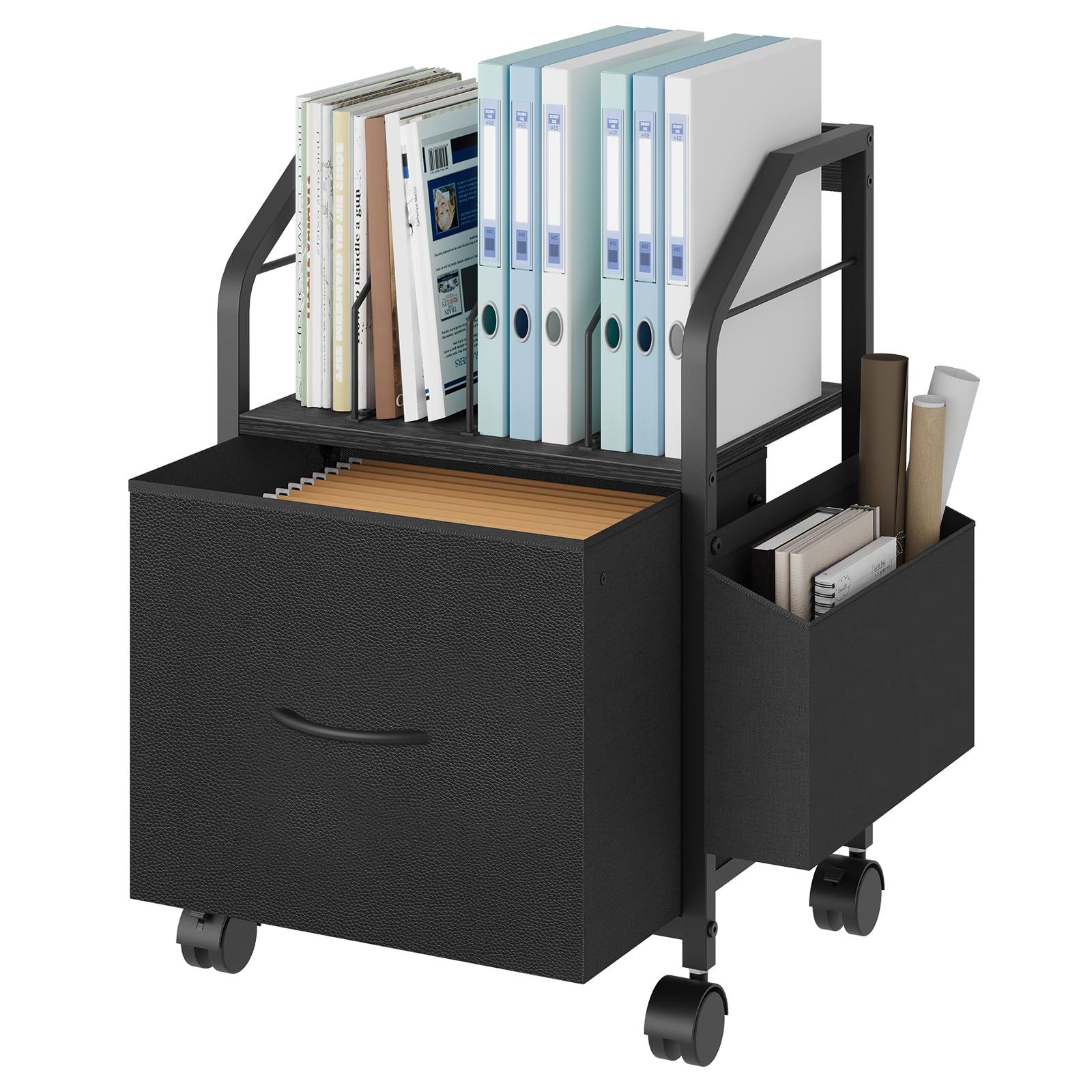 MAHANCRIS Small File Cabinet, Rolling Filing Cabinet for Under Desk with Divider, Single Non-Woven Fabric Drawer File Organizer 