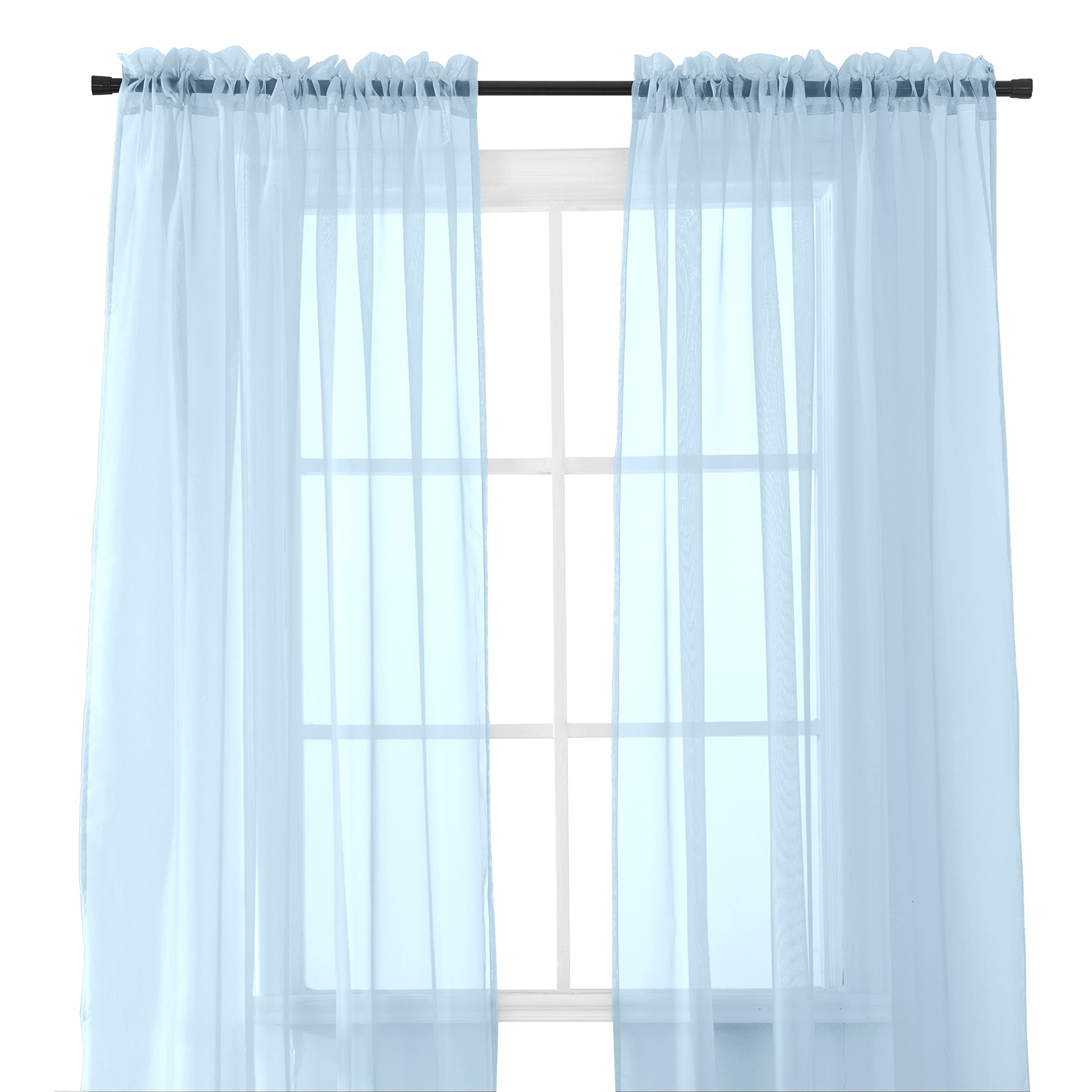 Elegant Comfort 2-Piece Sheer Panel with 2inch Rod Pocket - Window Curtains 40-inch Width X 84-inch Length, Light Blue