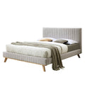 Sven Wood and Fabric Upholstered Queen Platform Bed in Taupe Gray