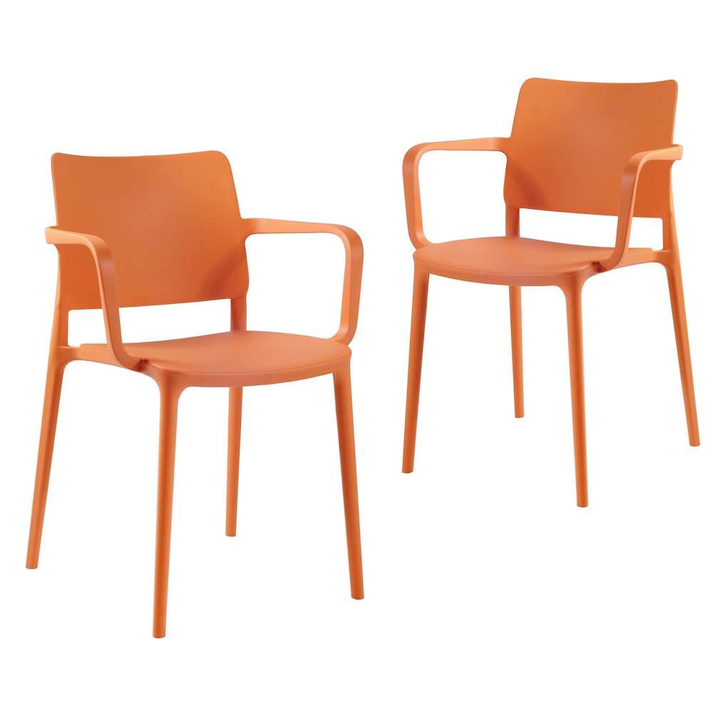 Cleo Arm Resin Patio Dining Chair in Orange - (Set of 2)