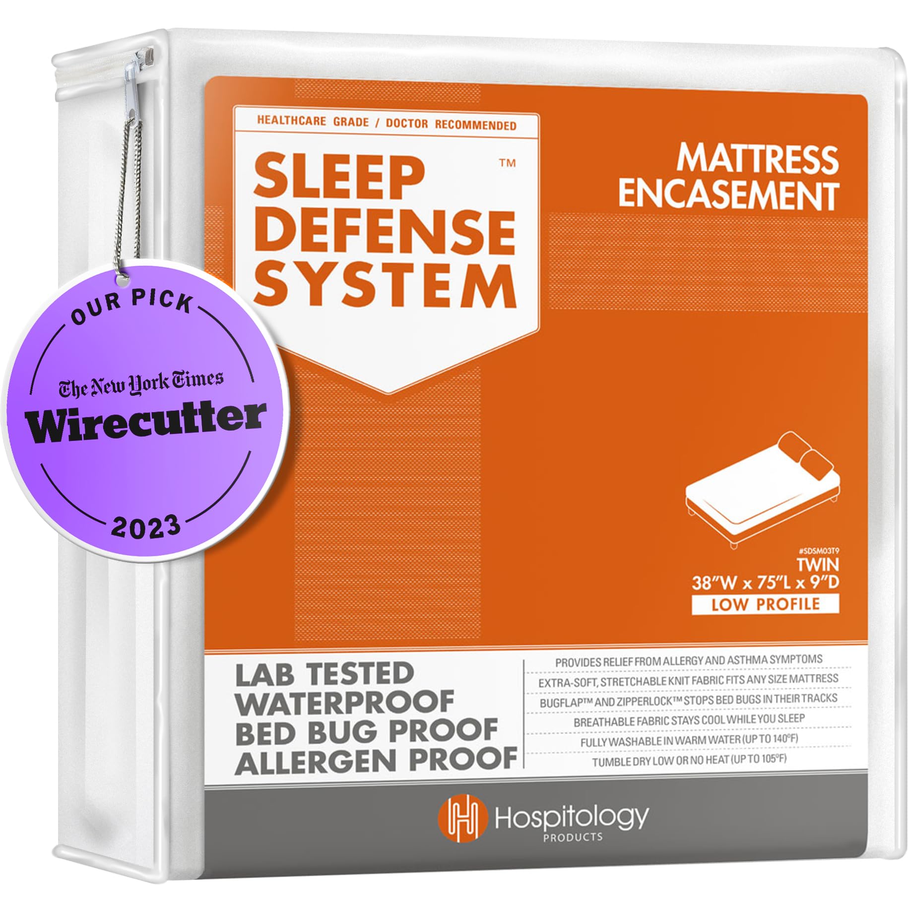 HOSPITOLOGY PRODUCTS Zippered Mattress Encasement - Sleep Defense System - Twin - Waterproof - Stretchable - Low Profile 9 Depth