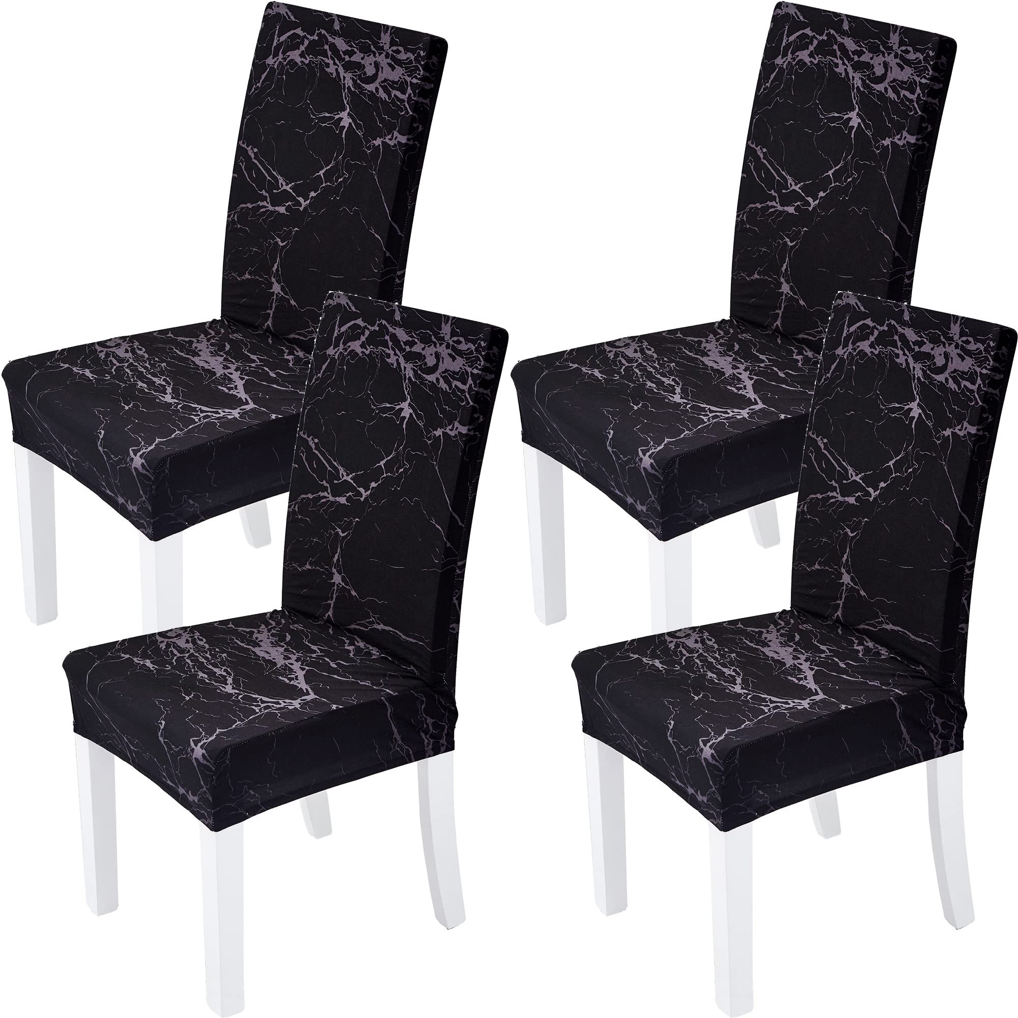 Yiaizhuo Chair Covers for Dining Room Set of 4 Pack Black Marble Slipcovers High Back Chairs Cover Stretch Slipcover