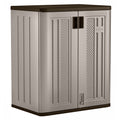Suncast Base Storage Cabinet, Heavy-Duty Resin Multi-Wall Storage with Shelves, 9 Cubic Feet Capacity, Platinum Metallic/Slate