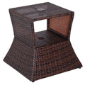 Outsunny Outdoor Side Table with Umbrella Hole, 2 Tier Rattan Wicker End Table with Storage Shelf, All Weather for Outdoor, Pati