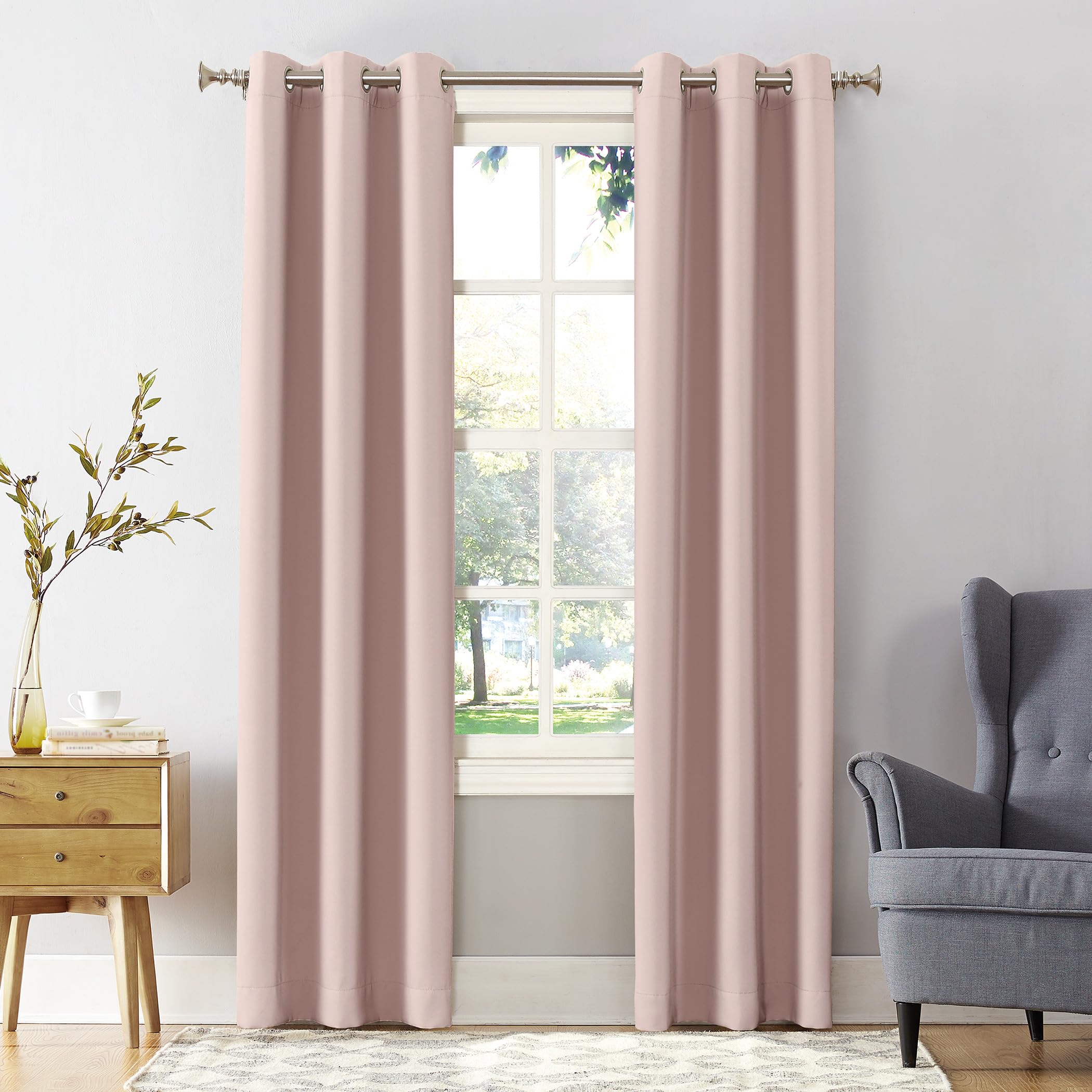 Sun Zero Easton Energy Saving Blackout Grommet Curtain Panel, 40 x 108, Blush Pink