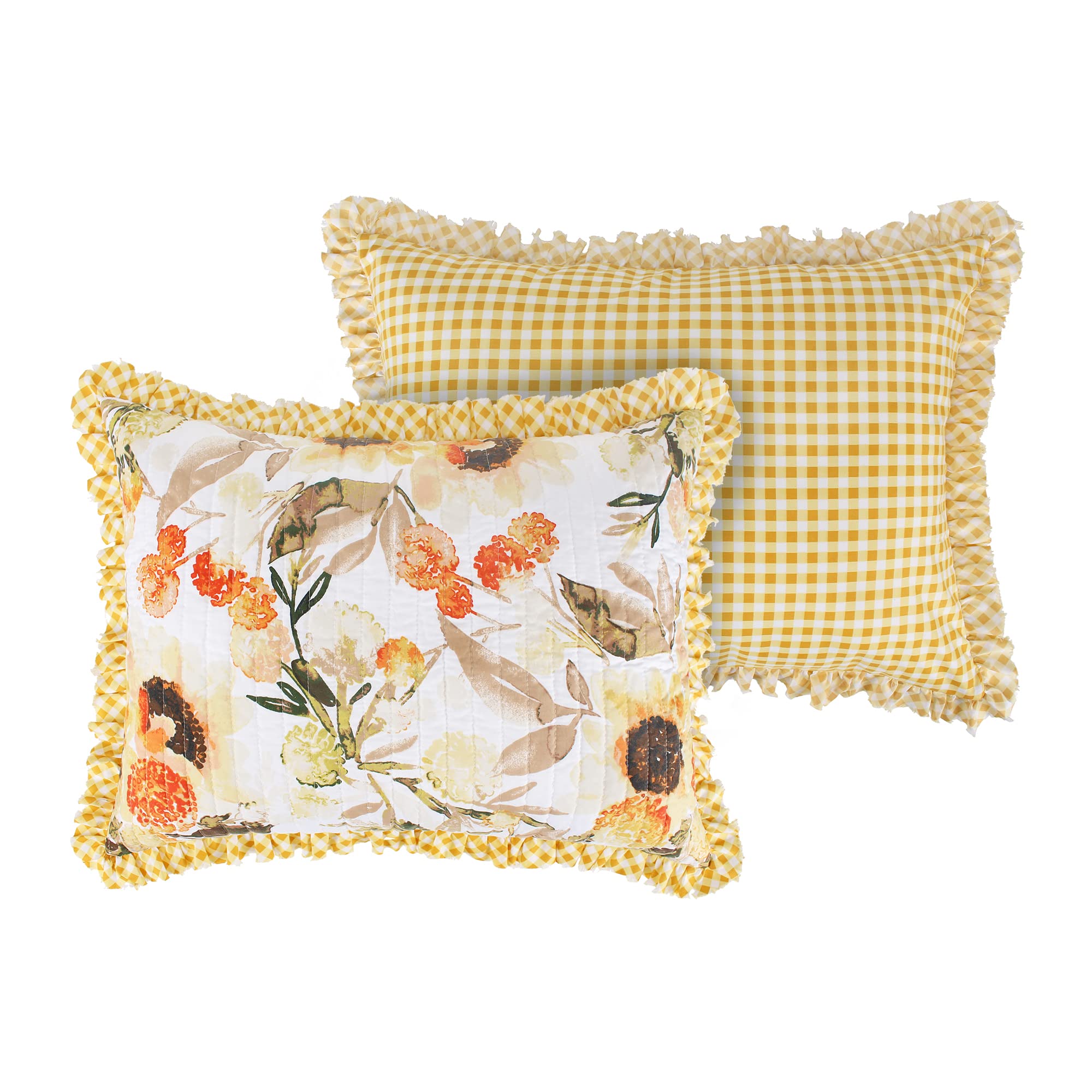 Greenland Home Somerset Ruffle-Trimmed Quilted Reversible Pillow Sham, Standard 20x26-inch, Gold