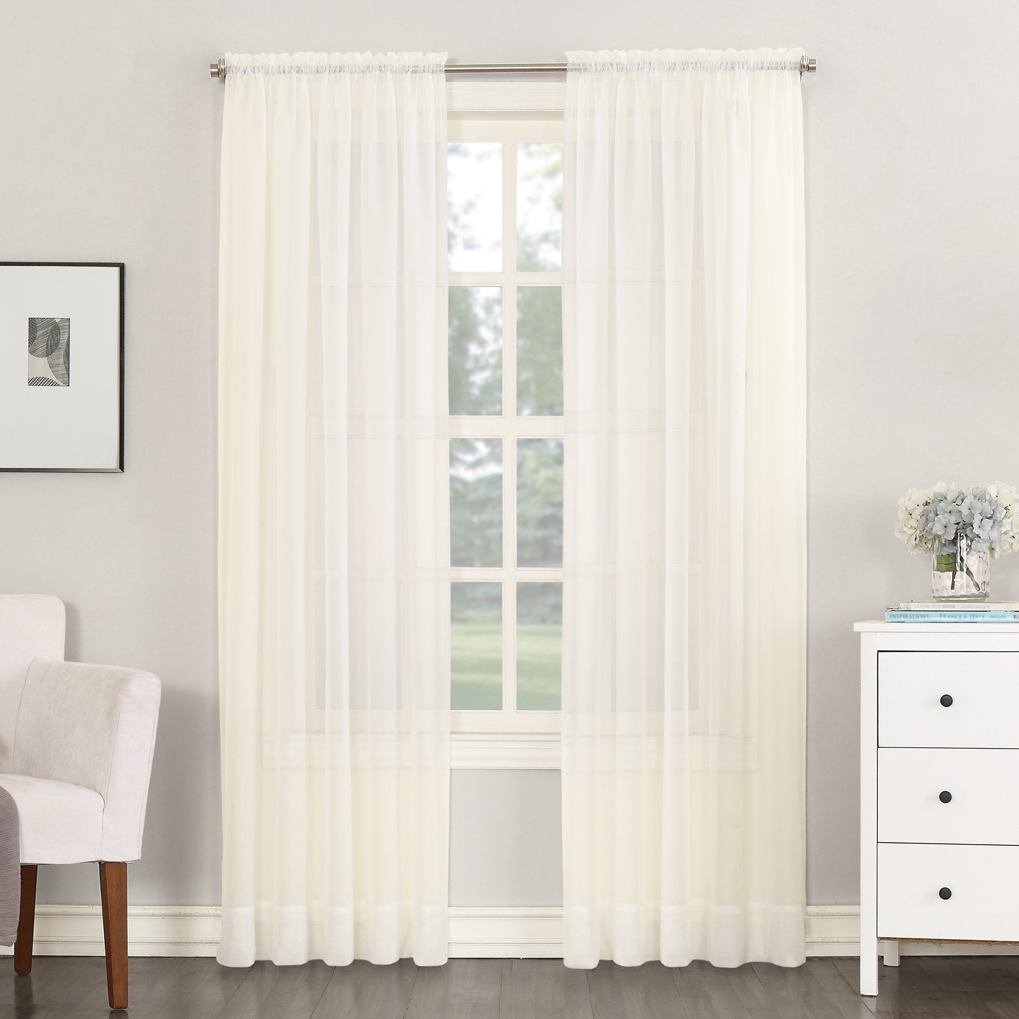 No. 918 53566 Emily Sheer Voile Rod Pocket Curtain Panel, 59 x 108, Eggshell