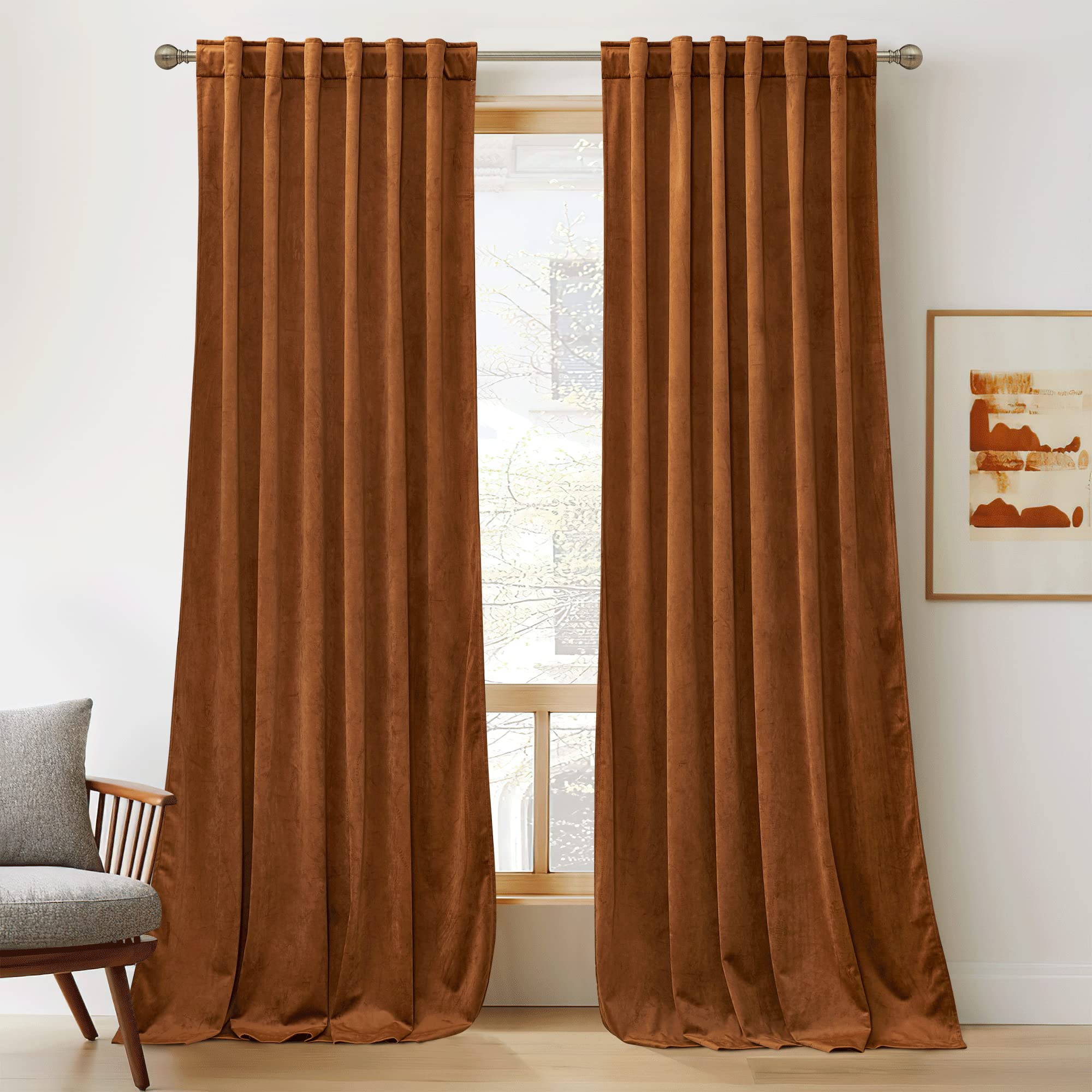 RYB HOME Plush Velvet Curtains, Heavy Duty Back Tab Decorative Window Drapes Privacy Room Darkening Covering for Living Room Pla