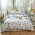 AMWAN Garden Style Chic Floral Duvet Cover Queen Soft Vintage Bedding Set Flower Leaf Botanical Duvet Cover for Girl Women Cotto