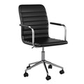 Martha Stewart Taytum Swivel Task Chair with Armrests for Home Office in Black Faux Leather with Polished Nickel Frame