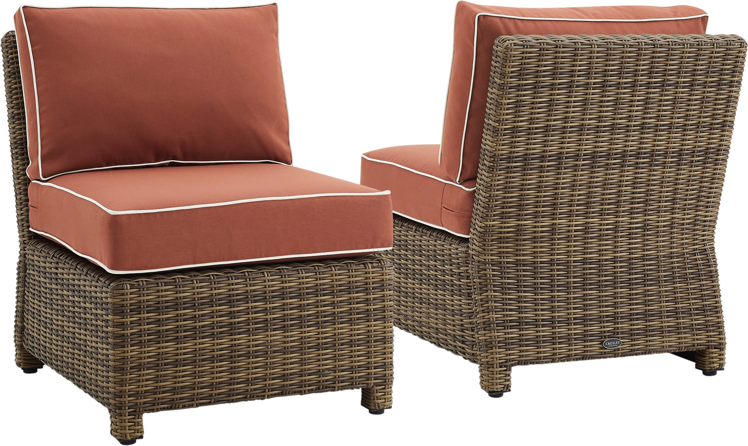 Crosley Furniture Bradenton 2-Piece Outdoor Chair Set, Wicker Patio Chairs for Conversation, Porch, Deck, Brown with Sangria Cus