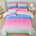 PERFEMET Rainbow Queen Comforter Set with Sheets, 6 Pieces Blue Green Bedding Sets for Girls, Tie Dye Ombre Bed Set for Bedroom 