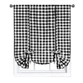 Buffalo Check Tieup Window Curtain - 42 Inch Width, 63 Inch Length - Black & White Plaid - Light Filtering Farmhouse Country Dra