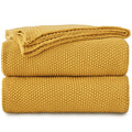 Longhui bedding Mustard Yellow Cotton Cable Knit Throw Blanket for Couch Sofa Bed, Home Decorative Lightweight Knitted Blankets 