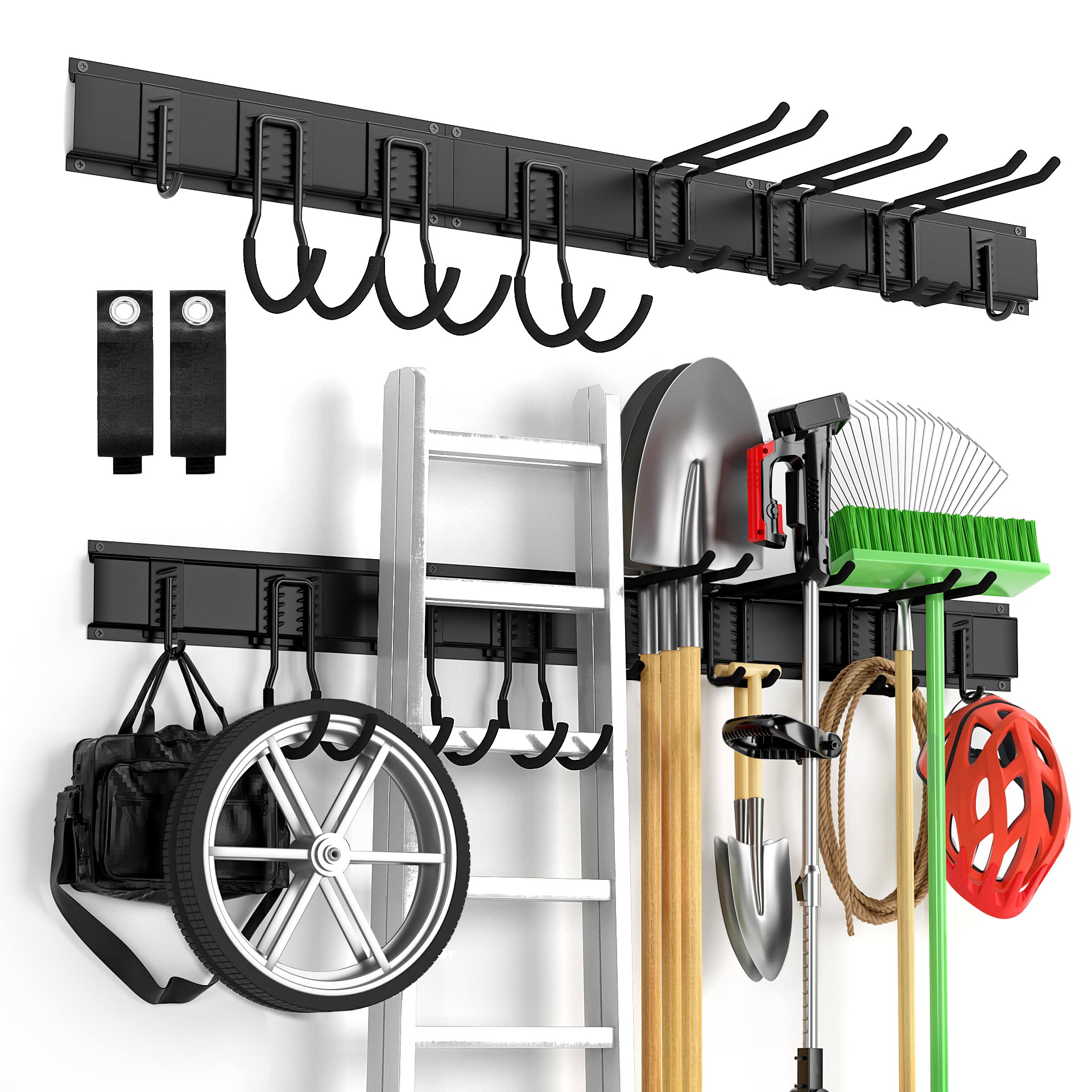Garage Tool Organizer Wall Mount 13 PCS, Yard Garden Tool Organizer, Adjustable Tool Storage Rack with 8 Heavy Duty Hooks, Max L