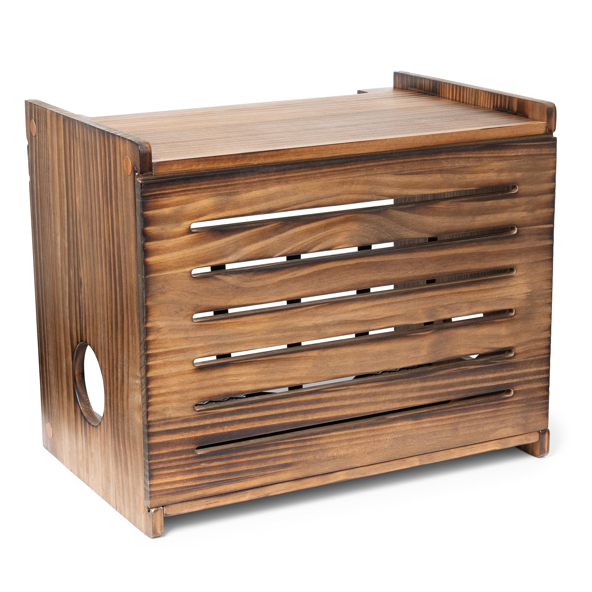 Wooden WiFi Router Storage Box - Deluxe Wall Mountable Decorative Modem Shelf Hider Cover with Cable Management System - Rustic 