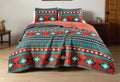 Chezmoi Collection 3-Piece Southwestern Geometric Tribal Quilt Set - Multicolor Red Teal Beige Lightweight Quilted Bedspread Set