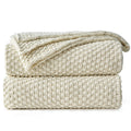 Longhui bedding Cream Knitted Cotton Throw Blanket for Couch, Soft, Cozy Machine Washable 100% Cotton Sofa Cable Knit Blankets, 