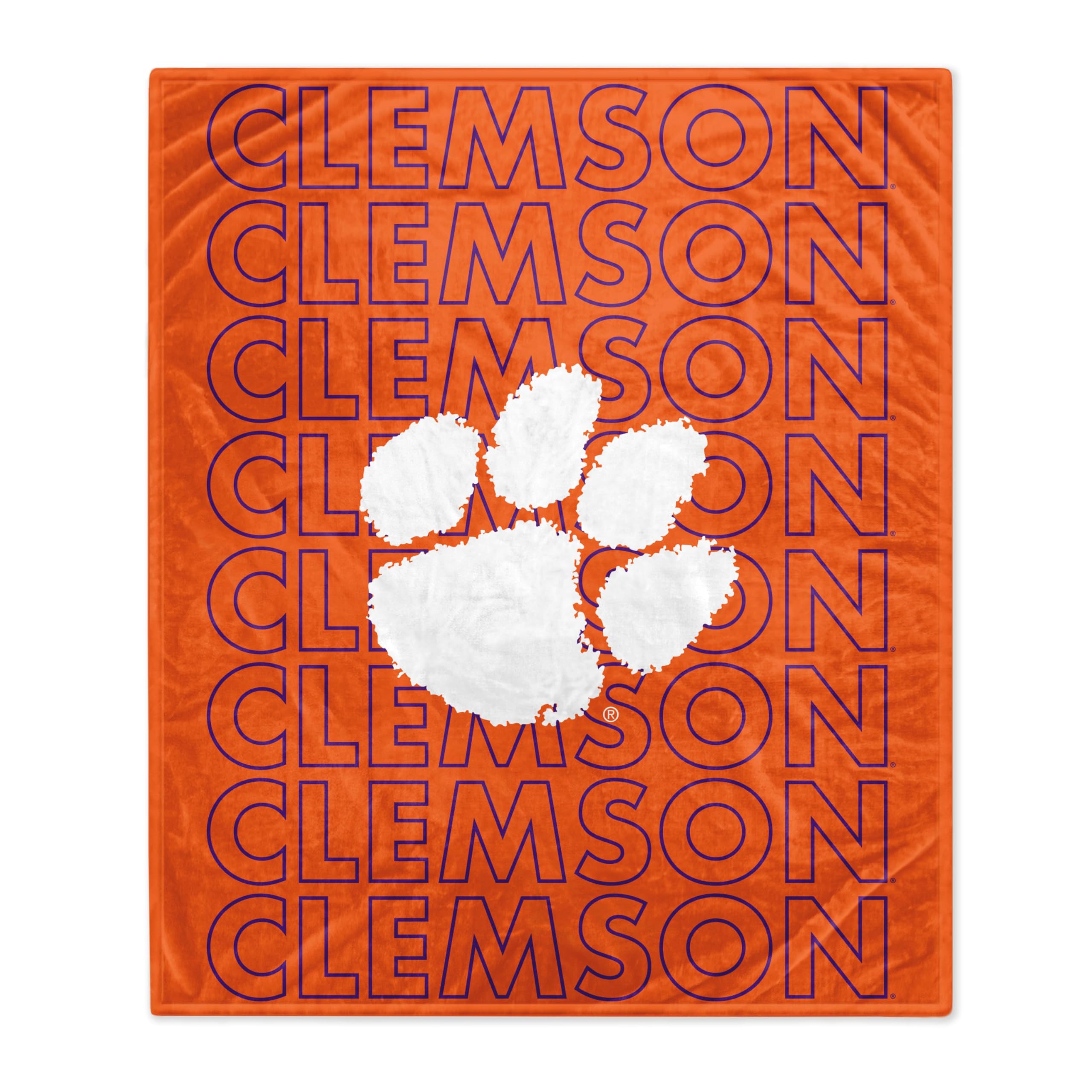 Pegasus Sports NCAA Echo Team Wordmark Plush Blanket- Clemson Tigers, Team Color, 60x70