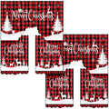 Frienda 6 Pcs Christmas Kitchen Window Tier Curtains and Valance Set Xmas Tree Deer Red Black Buffalo Plaid Christmas Curtains f