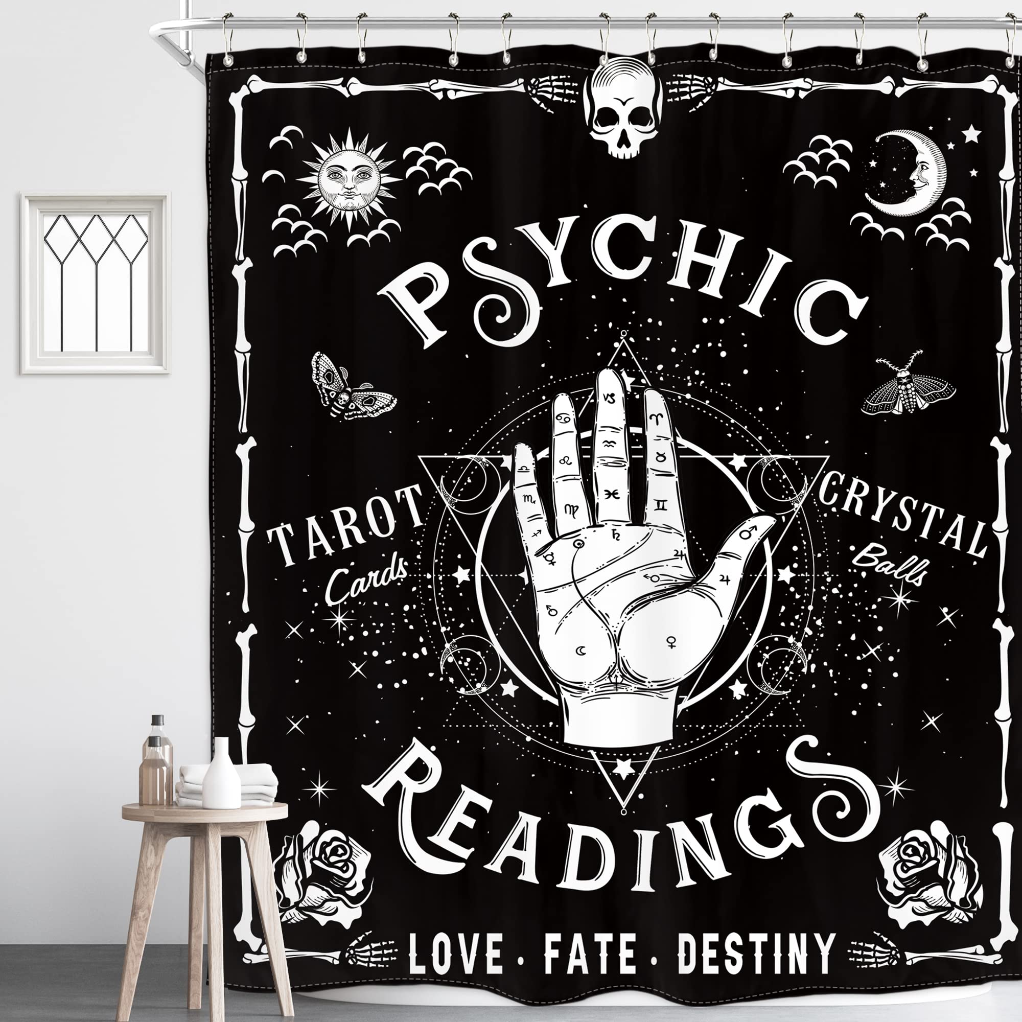 Homewelle Halloween Gothic Psychic Spooky Goth Bathroom Shower Curtain 72Wx72L Inch Ouija Occult Hands Palmistry Witchy Reading 