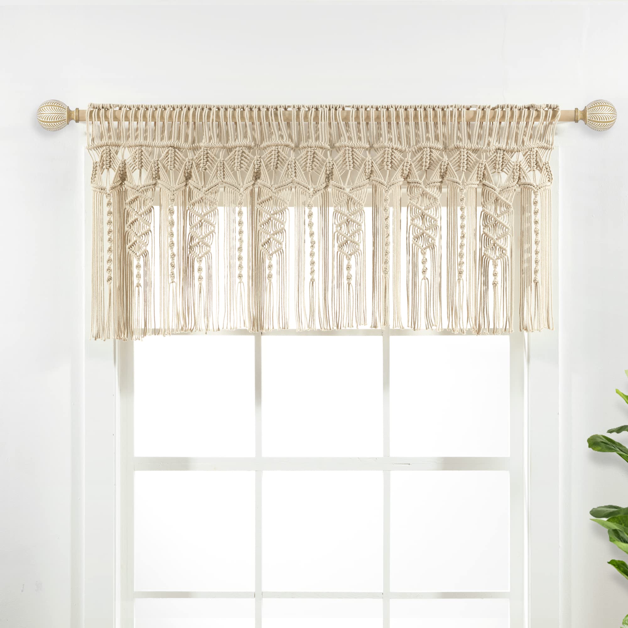 Lush Decor Boho Macrame Textured Cotton Valance, 50 W x 20 L, Neutral - Boho Kitchen Curtains & Wall Decor - Macrame Valance - B