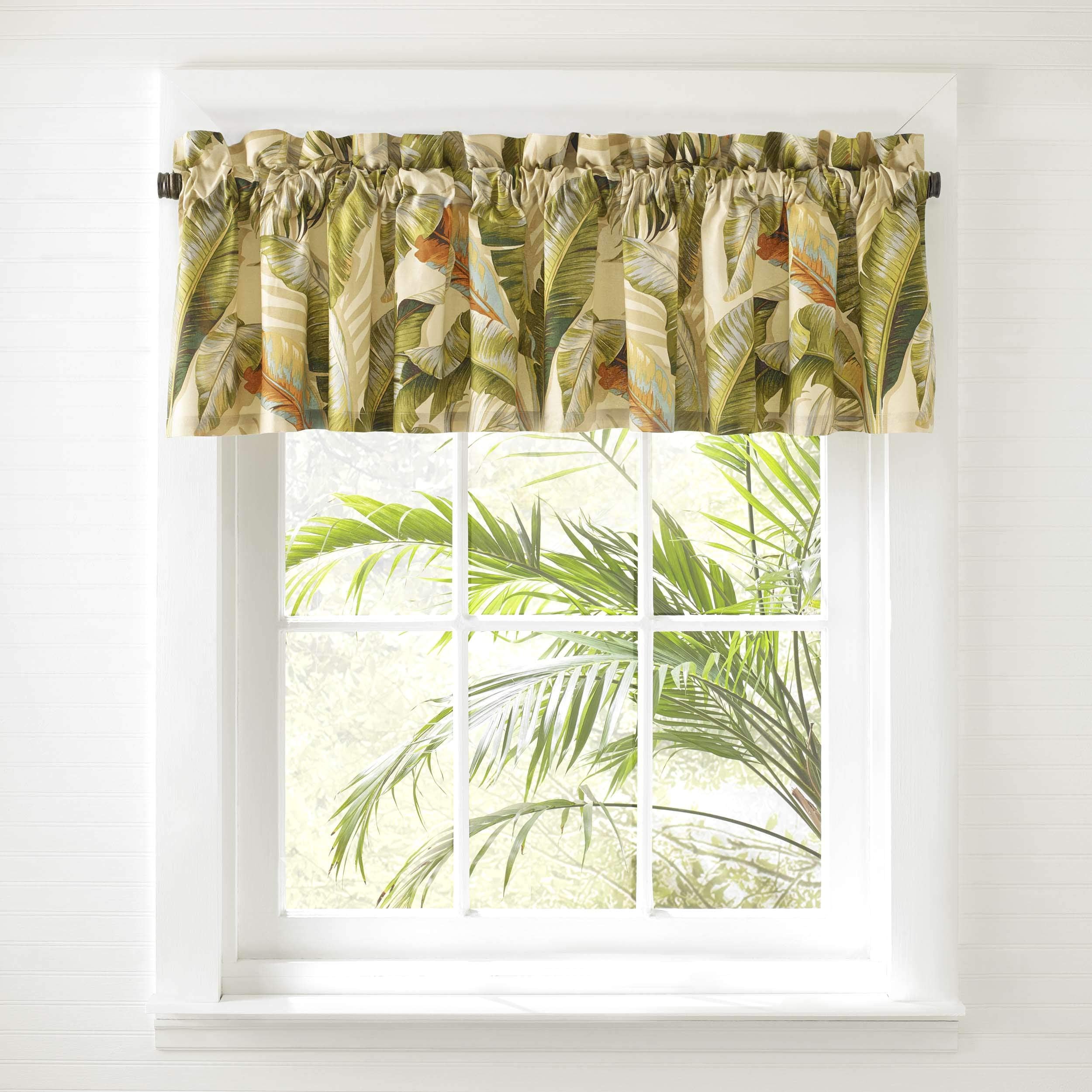 Tommy Bahama - Valance, Cotton Window Treatment, Coastal Design with Coral Accents (Palmiers Green, 72 x 15)