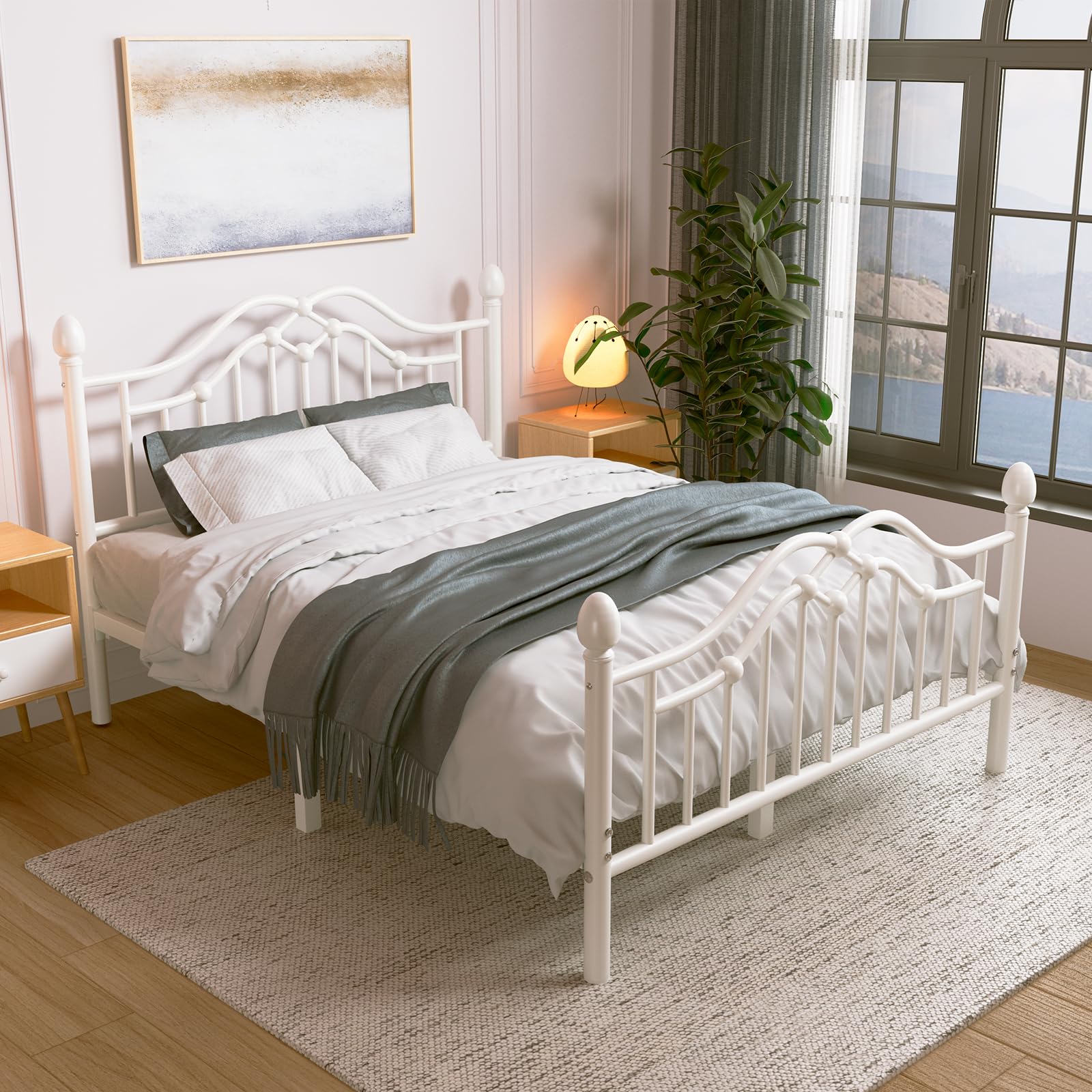 LoVinson Queen Bed Frame with Headboard and Footboard, Modern Metal Platform Bed Frame Support Up to 1200LBS, Under Bed Storage,