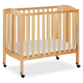 Dream On Me 3 in 1 Portable Folding Stationary Side Crib in Natural, Greenguard Gold Certified, Safety Wheel with Locking Caster