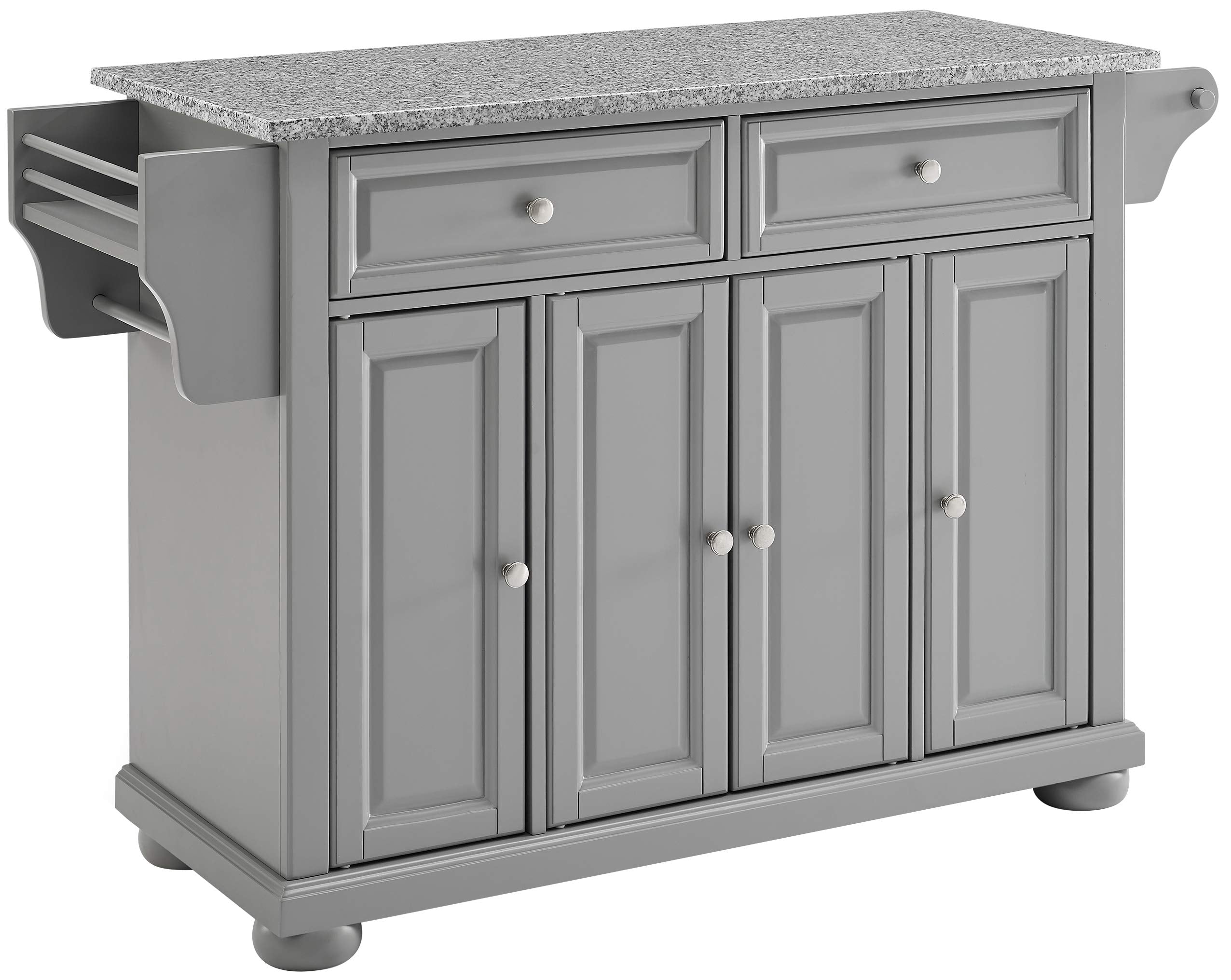 Crosley Furniture Alexandria Granite Top Rolling Kitchen Island Storage Cart, Microwave Stand, Spice Rack, Gray