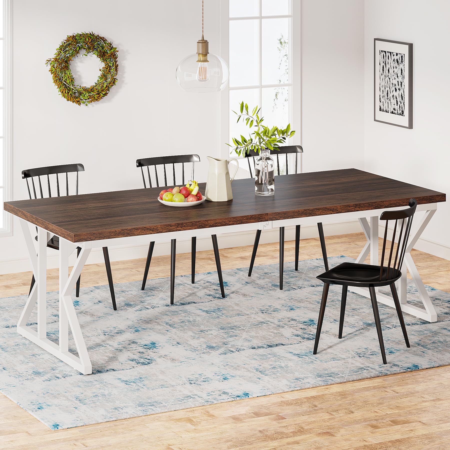 Tribesigns Farmhouse Dining Table for 6-8 People, 78.7-Inch Rectangular Wood Dining Table, Rustic Kitchen Table with Heavy Duty 