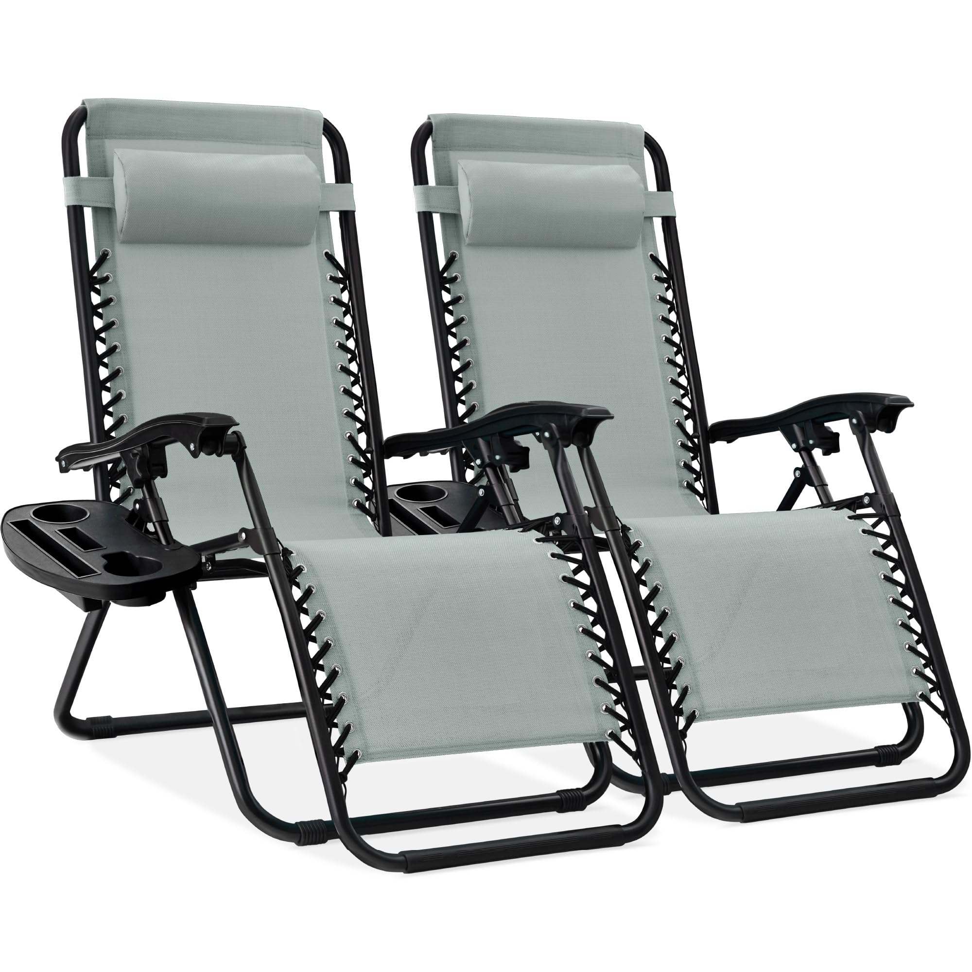 Best Choice Products Set of 2 Adjustable Steel Mesh Zero Gravity Lounge Chair Recliners w/Pillows and Cup Holder Trays - Stardew